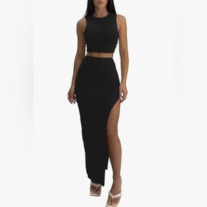 High-Waist Black Side Slit Maxi Skirt